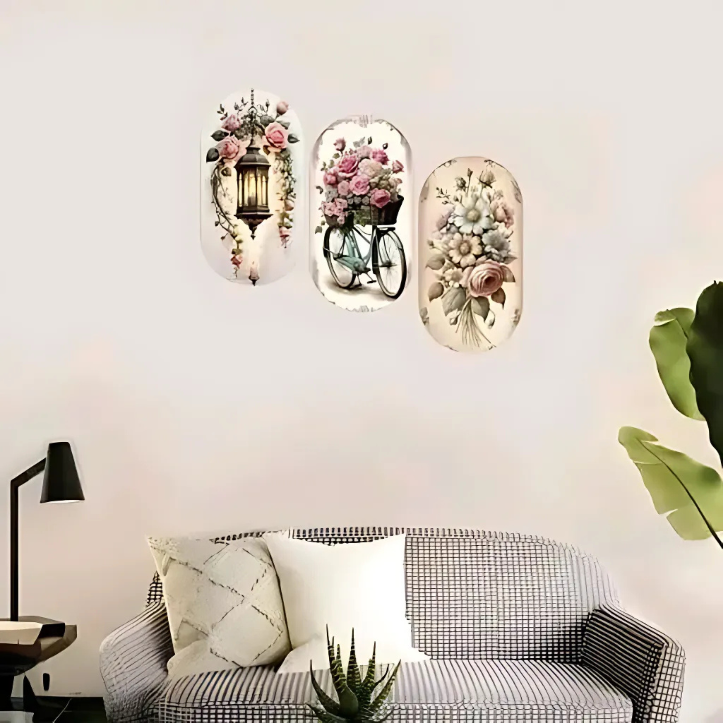 Floral Elegance Wall Painting Set of 3 – Modern Decorative Artwork for Living Room & Bedroom