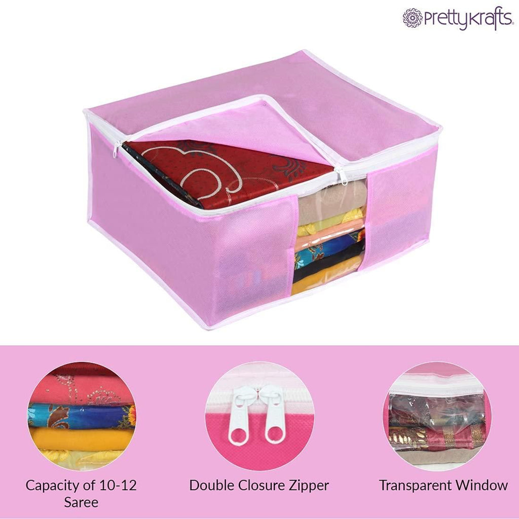 Premium Clothes Organizer Box Set (Pack of 6) – Non-Woven Wardrobe Storage Bags with Zipper & Handles (Pink)