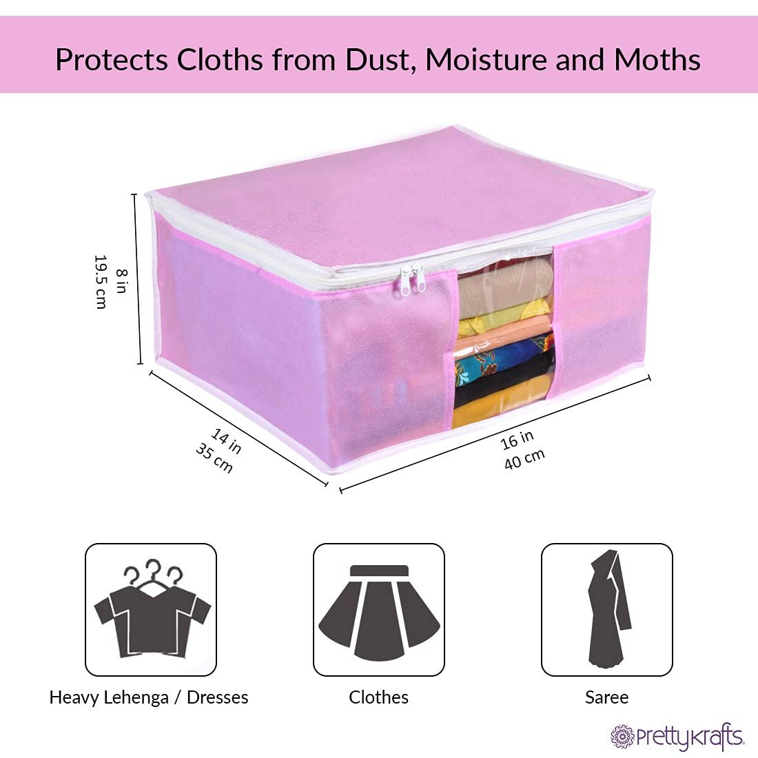 Premium Clothes Organizer Box Set (Pack of 6) – Non-Woven Wardrobe Storage Bags with Zipper & Handles (Pink)