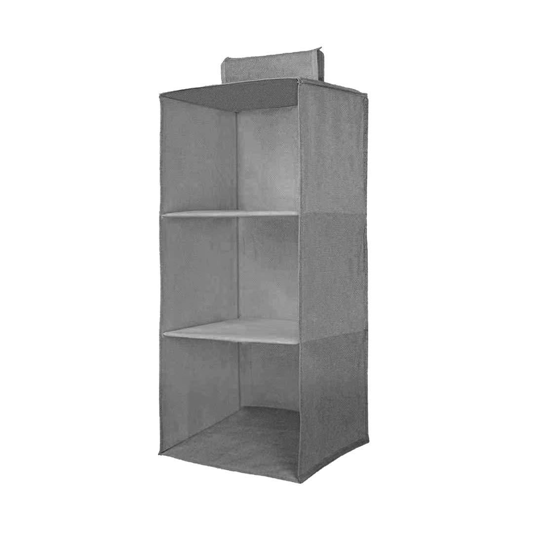 Premium 3-Shelf Hanging Wardrobe Organizer – Foldable Non-Woven Closet Storage (Grey)