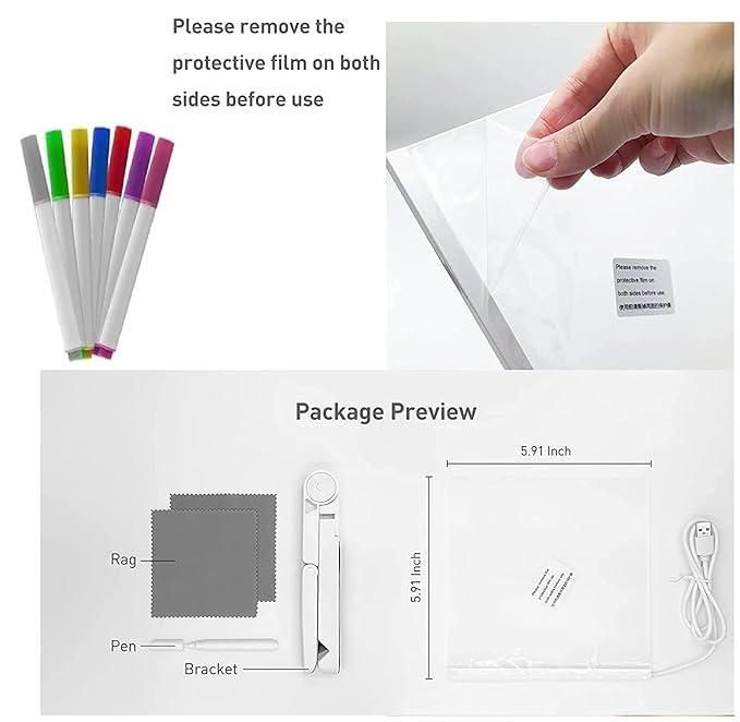 3D LED Light Glass Acrylic Writing Pad with 12 Color Pens – USB Message Board & Night Lamp