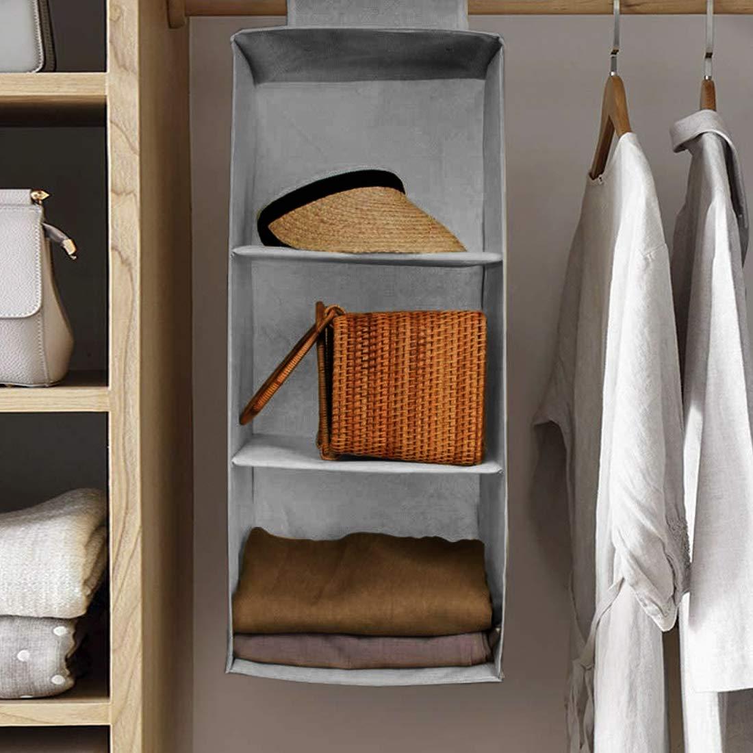 Premium 3-Shelf Hanging Wardrobe Organizer – Foldable Non-Woven Closet Storage (Grey)