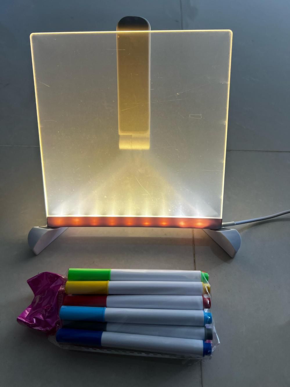 3D LED Light Glass Acrylic Writing Pad with 12 Color Pens – USB Message Board & Night Lamp