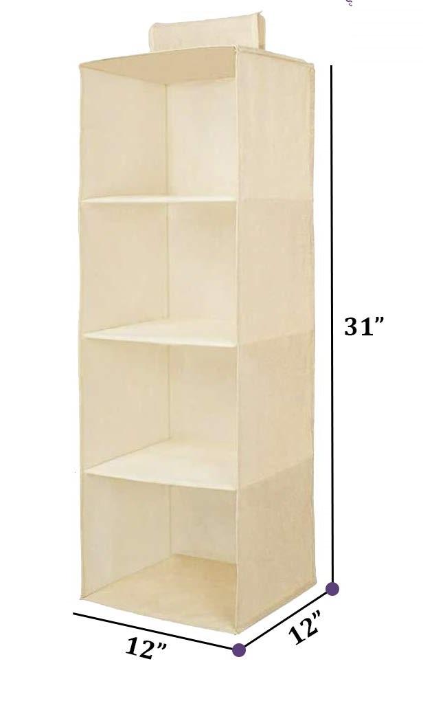 Premium 4-Shelf Hanging Wardrobe Organizer – Foldable Non-Woven Closet Storage (Beige)