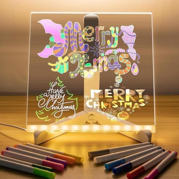 3D LED Light Glass Acrylic Writing Pad with 12 Color Pens – USB Message Board & Night Lamp
