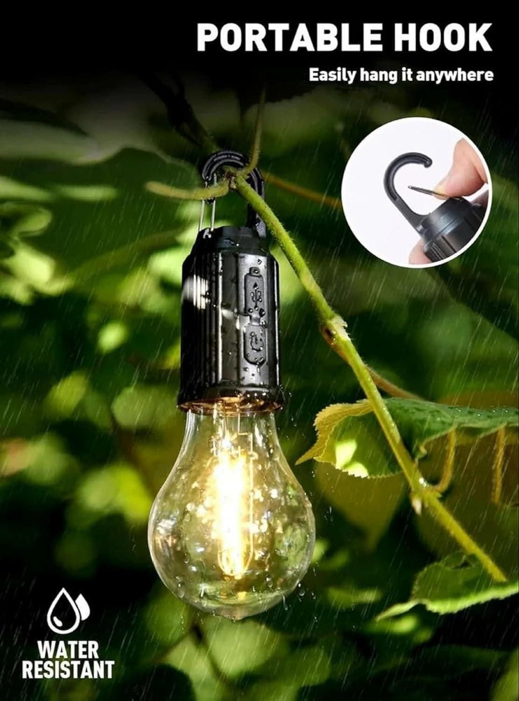 Rechargeable Decorative Hanging Bulb – 3 Mode LED Tent Lamp with USB-C Charging