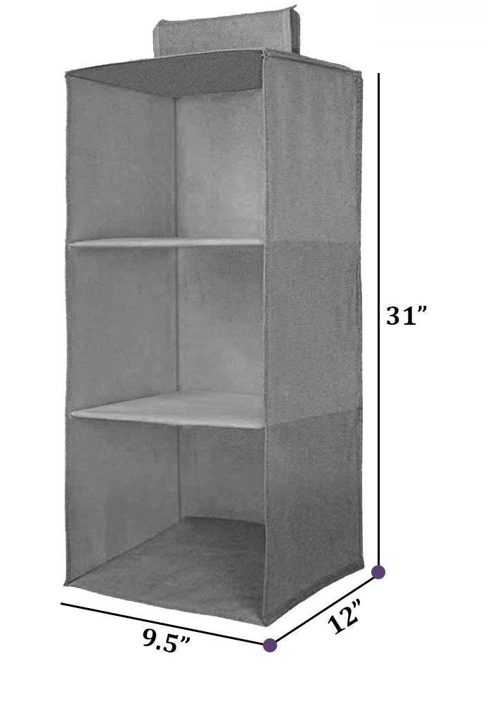 Premium 3-Shelf Hanging Wardrobe Organizer – Foldable Non-Woven Closet Storage (Grey)