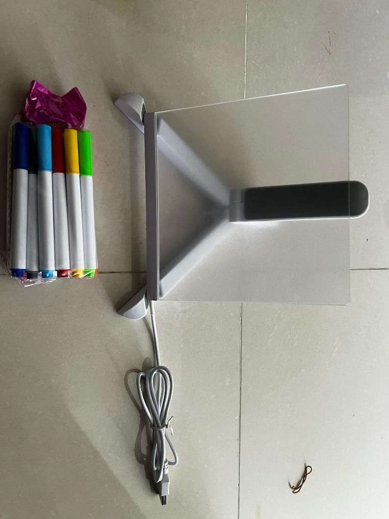 3D LED Light Glass Acrylic Writing Pad with 12 Color Pens – USB Message Board & Night Lamp