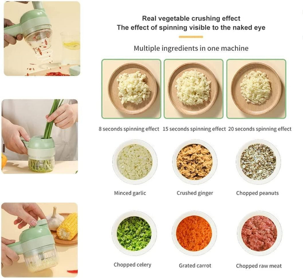 4-in-1 Portable Electric Vegetable Cutter Set – Wireless Food Processor & Chopper for Kitchen