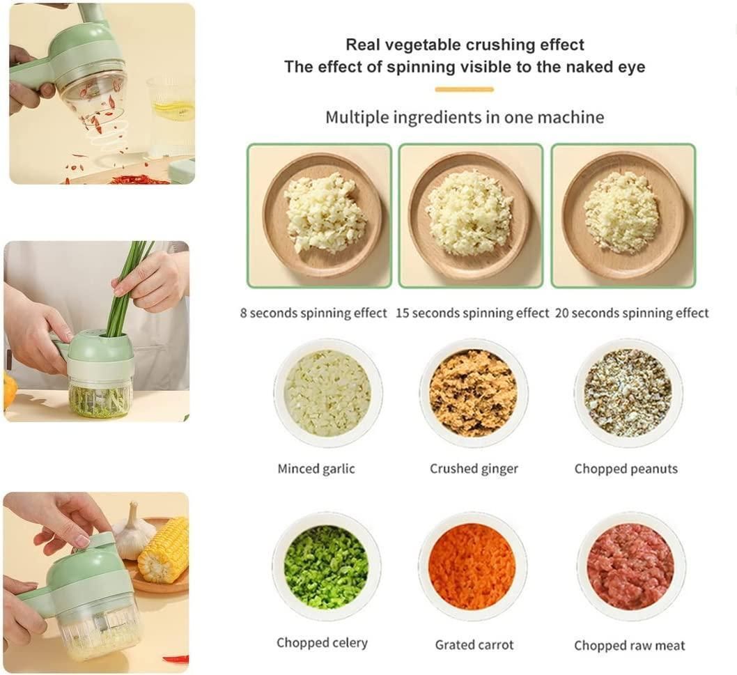 4-in-1 Portable Electric Vegetable Cutter Set – Wireless Food Processor & Chopper for Kitchen