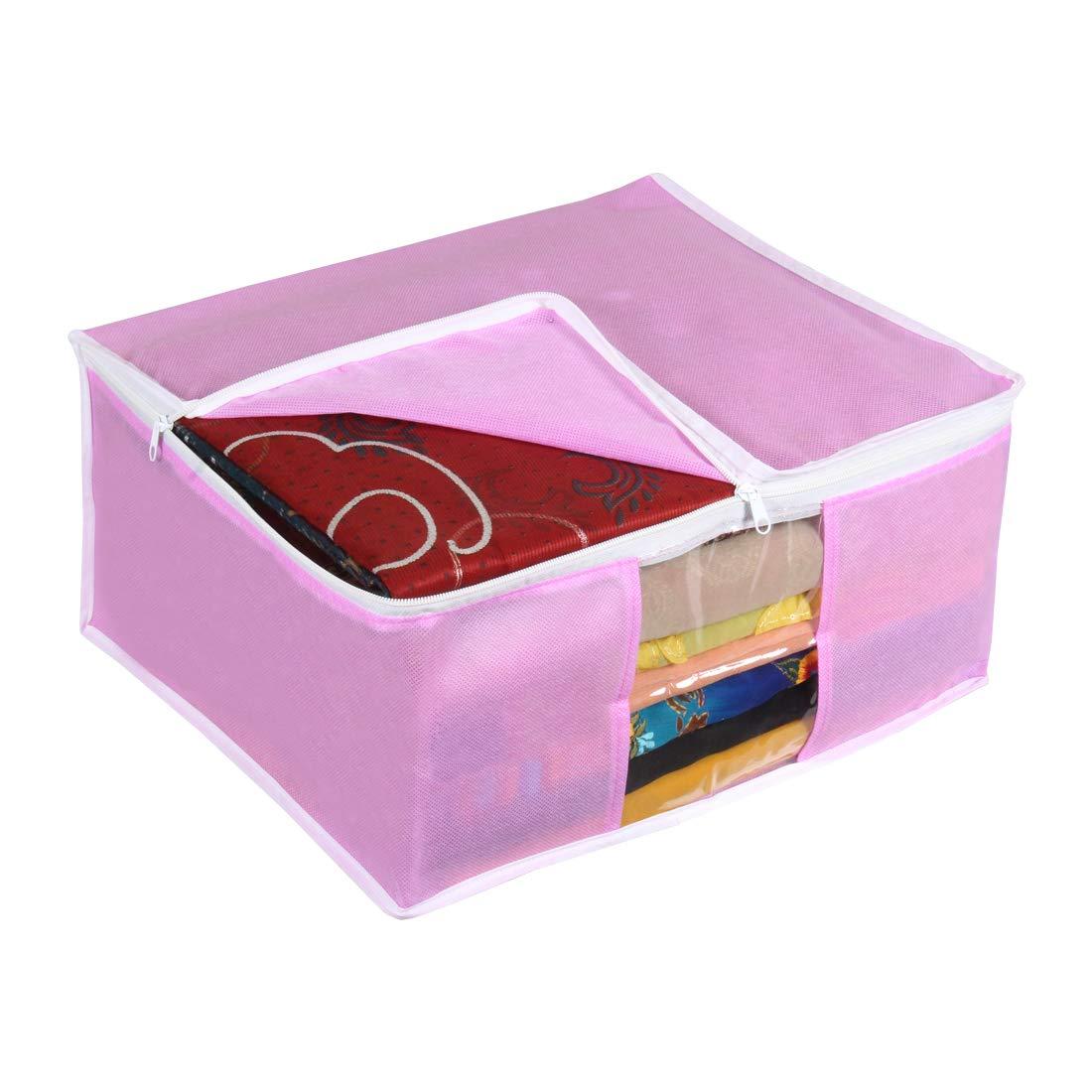 Premium Clothes Organizer Box Set (Pack of 6) – Non-Woven Wardrobe Storage Bags with Zipper & Handles (Pink)