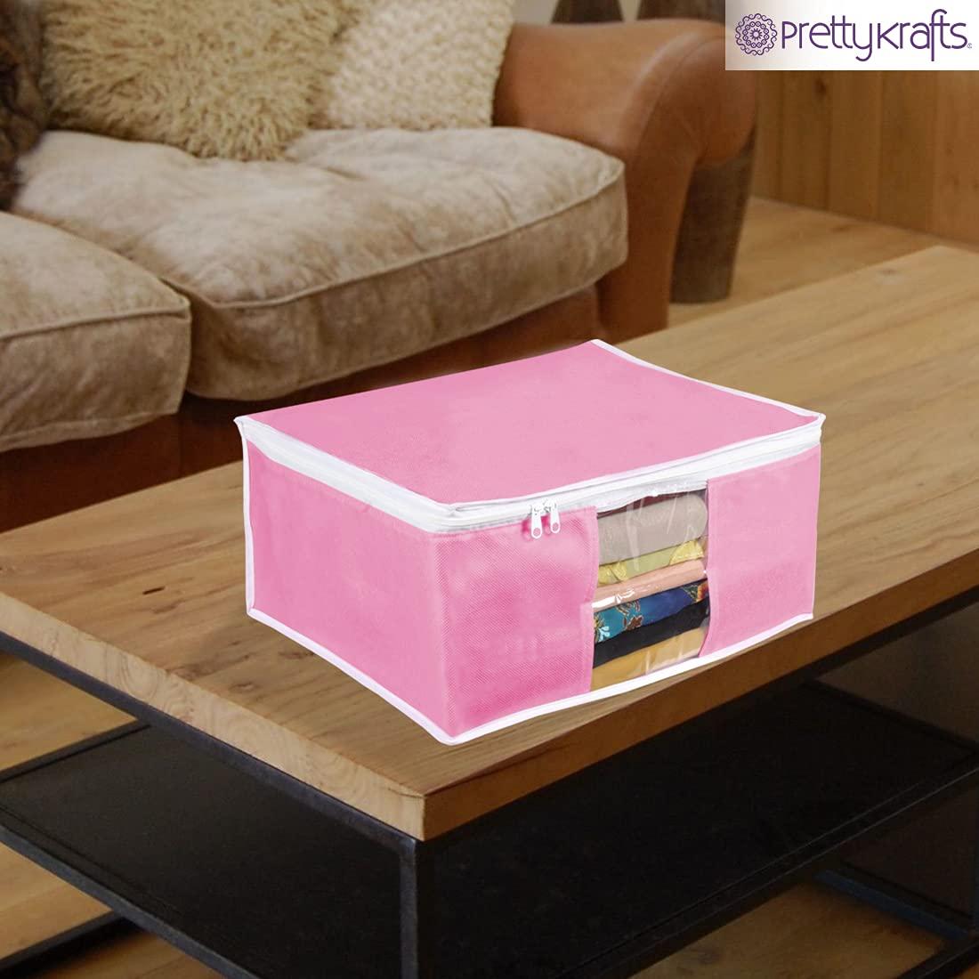 Premium Clothes Organizer Box Set (Pack of 6) – Non-Woven Wardrobe Storage Bags with Zipper & Handles (Pink)