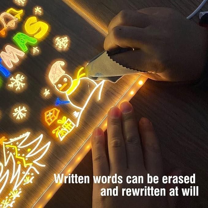 3D LED Light Glass Acrylic Writing Pad with 12 Color Pens – USB Message Board & Night Lamp