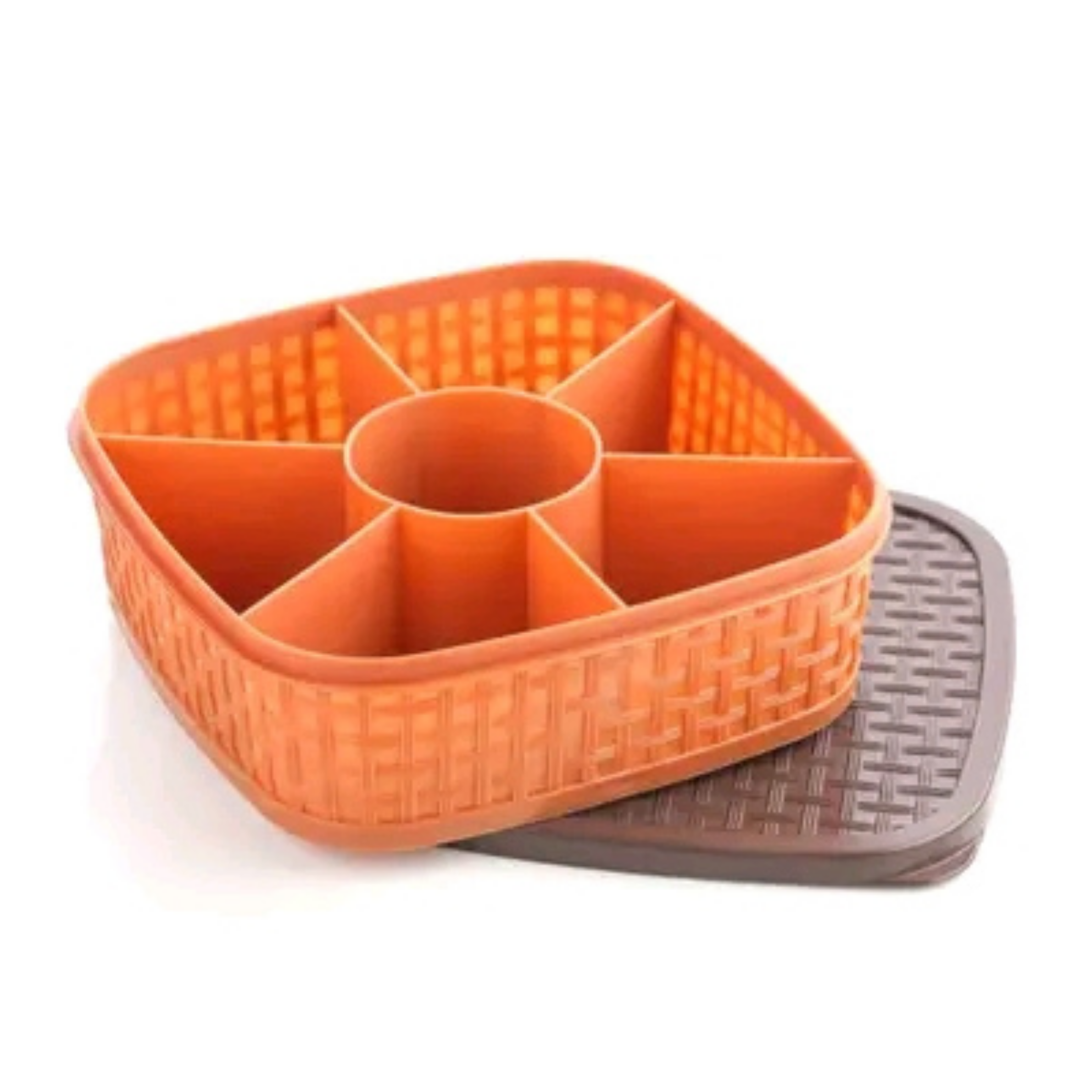 Premium 7-Section Square Masala & Rangoli Box – Multipurpose Spice Container with Airtight Lid (Brown)