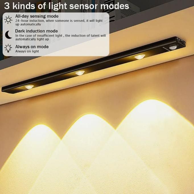 LED Motion Sensor Cabinet Light – USB Rechargeable, Stick-On, Wireless, Warm & White Modes