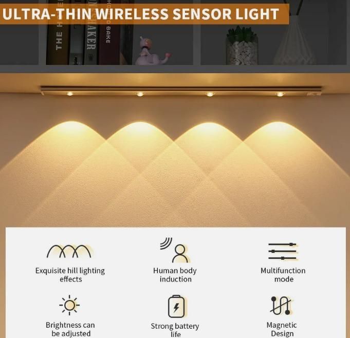 LED Motion Sensor Cabinet Light – USB Rechargeable, Stick-On, Wireless, Warm & White Modes