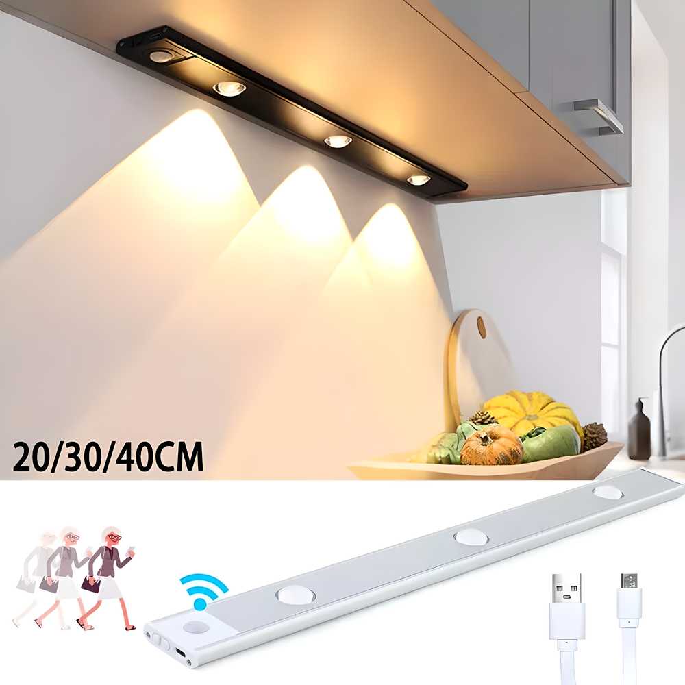 LED Motion Sensor Cabinet Light – USB Rechargeable, Stick-On, Wireless, Warm & White Modes