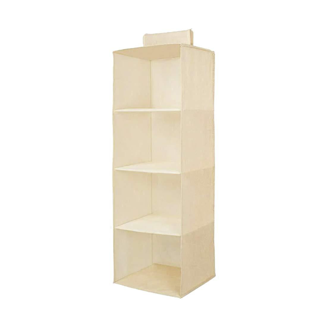 Premium 4-Shelf Hanging Wardrobe Organizer – Foldable Non-Woven Closet Storage (Beige)