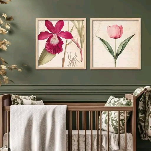 Botanical Wall Art Painting Set of 2 – Premium Framed Floral Artwork for Living Room & Office Décor (8x8 Inch)