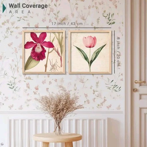 Botanical Wall Art Painting Set of 2 – Premium Framed Floral Artwork for Living Room & Office Décor (8x8 Inch)