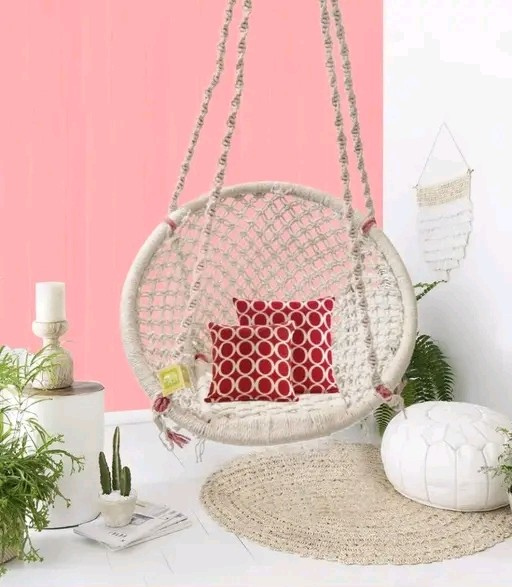 Round Cotton Hammock Swing Chair – White Macrame Hanging Jhula for Home & Outdoor (100 Kg Capacity)