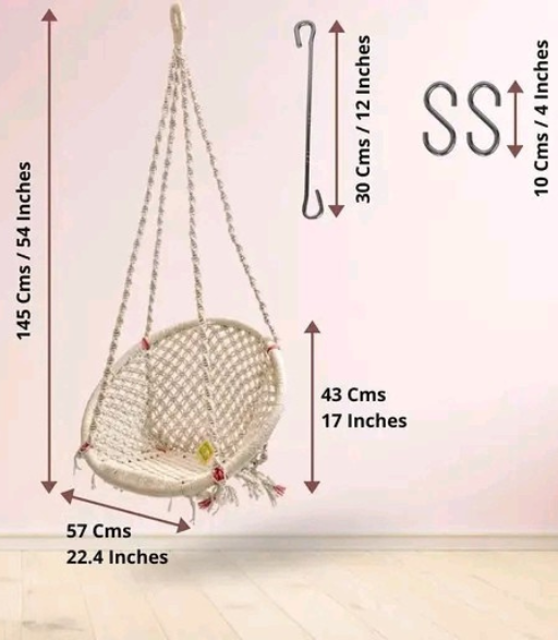 Round Cotton Hammock Swing Chair – White Macrame Hanging Jhula for Home & Outdoor (100 Kg Capacity)