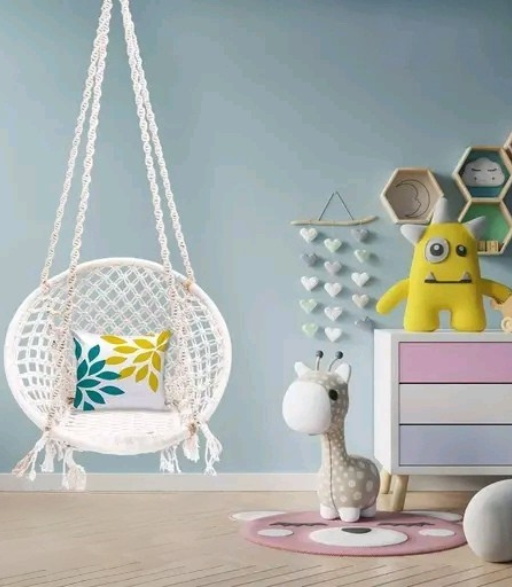 Round Cotton Hammock Swing Chair – White Macrame Hanging Jhula for Home & Outdoor (100 Kg Capacity)
