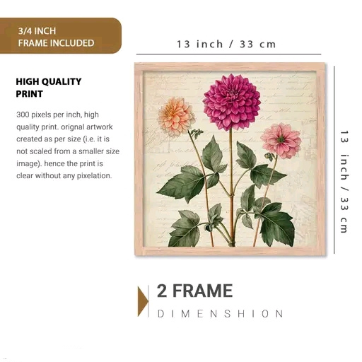 Crimson Bloom Premium Flowers Wall Art Painting Set of 2 – Framed Decorative Artwork for Living Room & Bedroom (8x8 Inch)