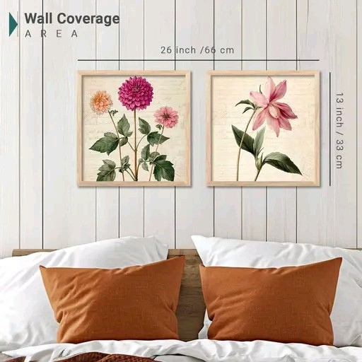 Crimson Bloom Premium Flowers Wall Art Painting Set of 2 – Framed Decorative Artwork for Living Room & Bedroom (8x8 Inch)