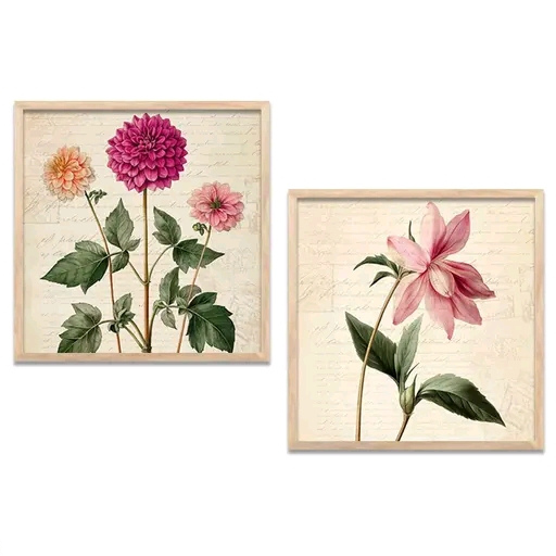 Crimson Bloom Premium Flowers Wall Art Painting Set of 2 – Framed Decorative Artwork for Living Room & Bedroom (8x8 Inch)