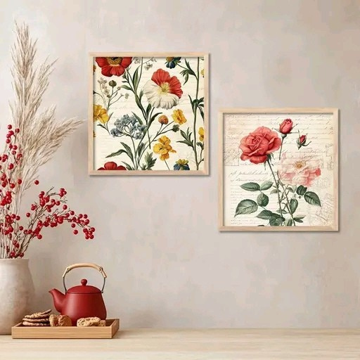 Eternal Rose & Classic Elegance Wall Art Painting Set of 2 – Premium Glass & Wooden Frame Décor (8x8 Inch Each)