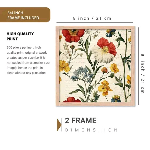 Eternal Rose & Classic Elegance Wall Art Painting Set of 2 – Premium Glass & Wooden Frame Décor (8x8 Inch Each)