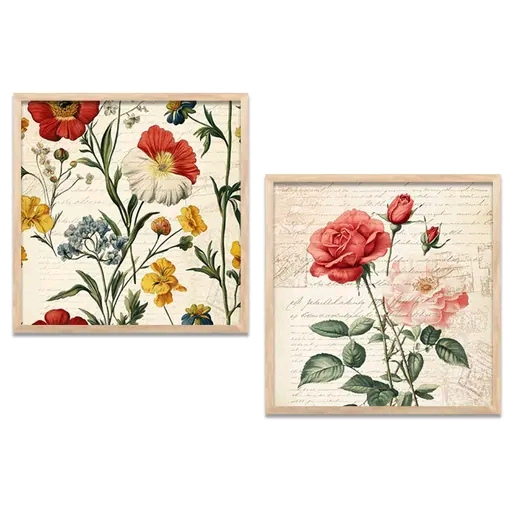 Eternal Rose & Classic Elegance Wall Art Painting Set of 2 – Premium Glass & Wooden Frame Décor (8x8 Inch Each)