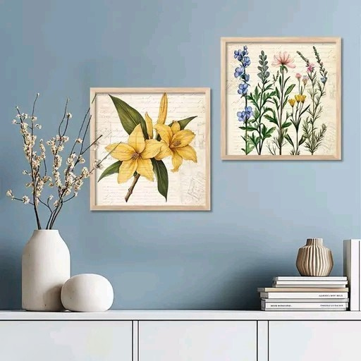 Floral Wall Art Painting Set of 2 – Premium Framed Artwork for Living Room & Office Décor (8x8 Inch)
