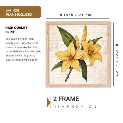 Floral Wall Art Painting Set of 2 – Premium Framed Artwork for Living Room & Office Décor (8x8 Inch)