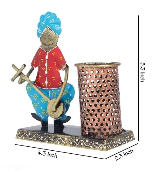 Premium Jodhpur Handcrafted Rajasthani Musician Pen Holder – Antique Metal Desk Organizer & Showpiece