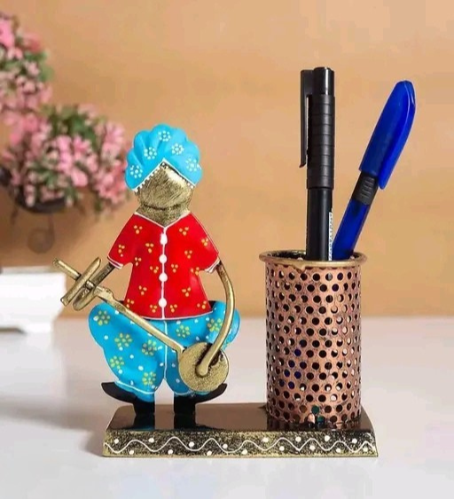 Premium Jodhpur Handcrafted Rajasthani Musician Pen Holder – Antique Metal Desk Organizer & Showpiece