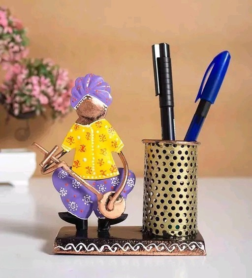 Premium Jodhpur Handcrafted Rajasthani Musician Pen Holder – Antique Metal Desk Organizer & Showpiece