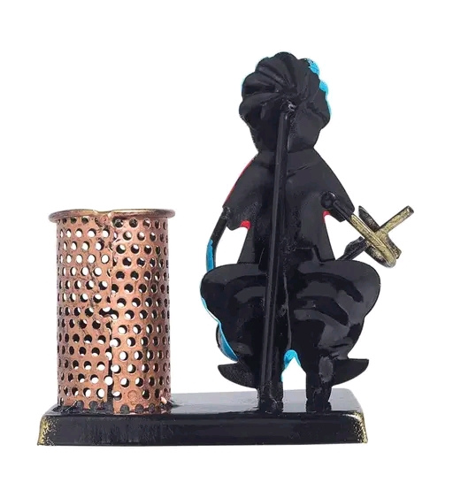 Premium Jodhpur Handcrafted Rajasthani Musician Pen Holder – Antique Metal Desk Organizer & Showpiece