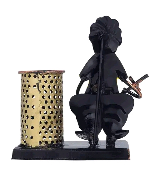 Premium Jodhpur Handcrafted Rajasthani Musician Pen Holder – Antique Metal Desk Organizer & Showpiece