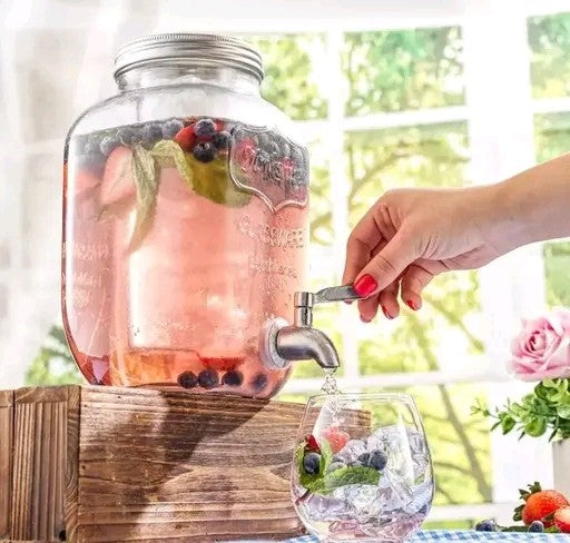 Retro Style Italian Premium 4200ml Glass Water Dispenser – Large Vintage Pitcher with Airtight Lid & Tap for Juice, Lemonade, Cocktails & Water