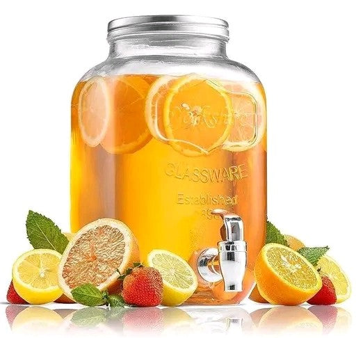 Retro Style Italian Premium 4200ml Glass Water Dispenser – Large Vintage Pitcher with Airtight Lid & Tap for Juice, Lemonade, Cocktails & Water