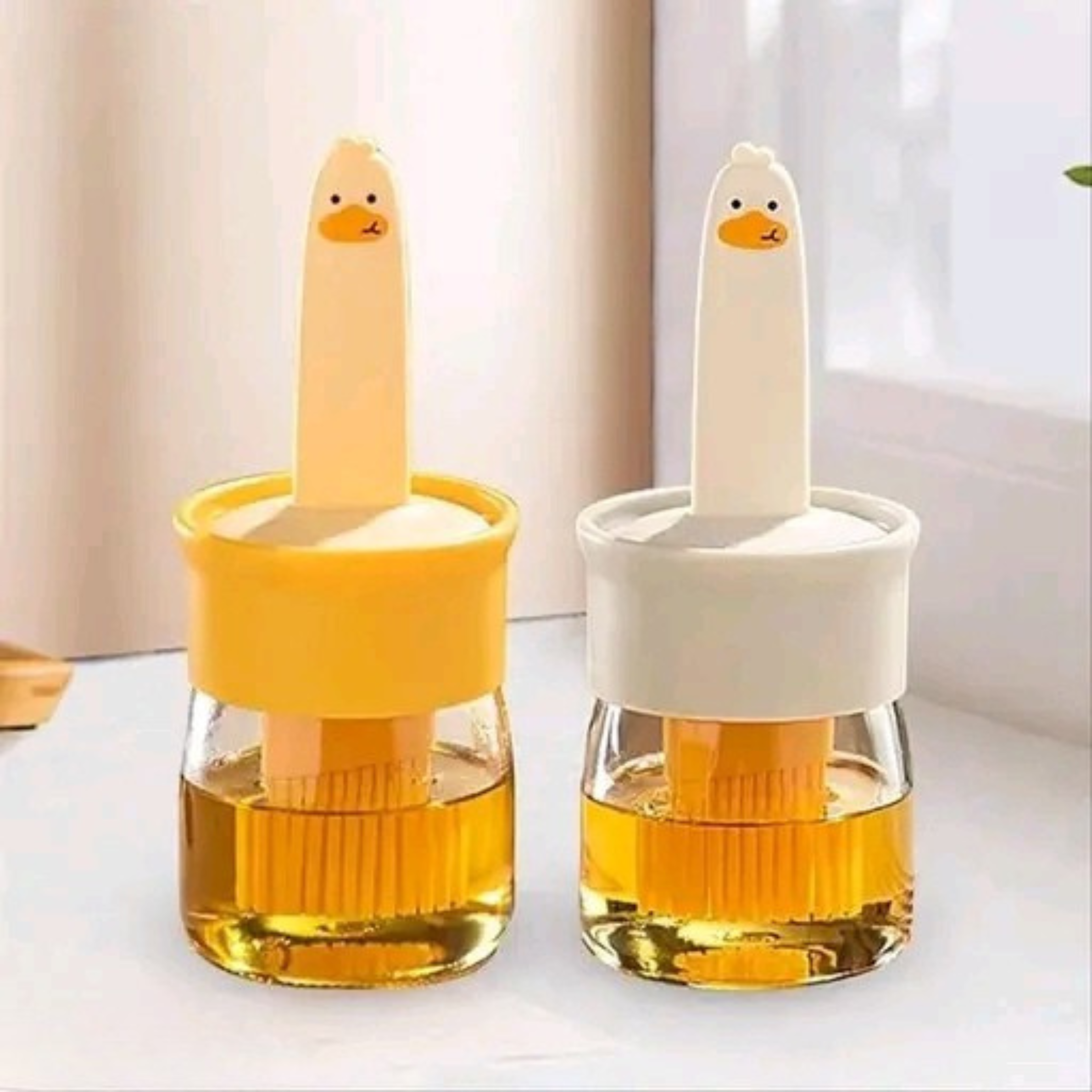 Cute Oil Dispenser Bottle with Soft Silicone Brush – Perfect for Cooking, BBQ, Air Fryer & Baking (Pack of 2)