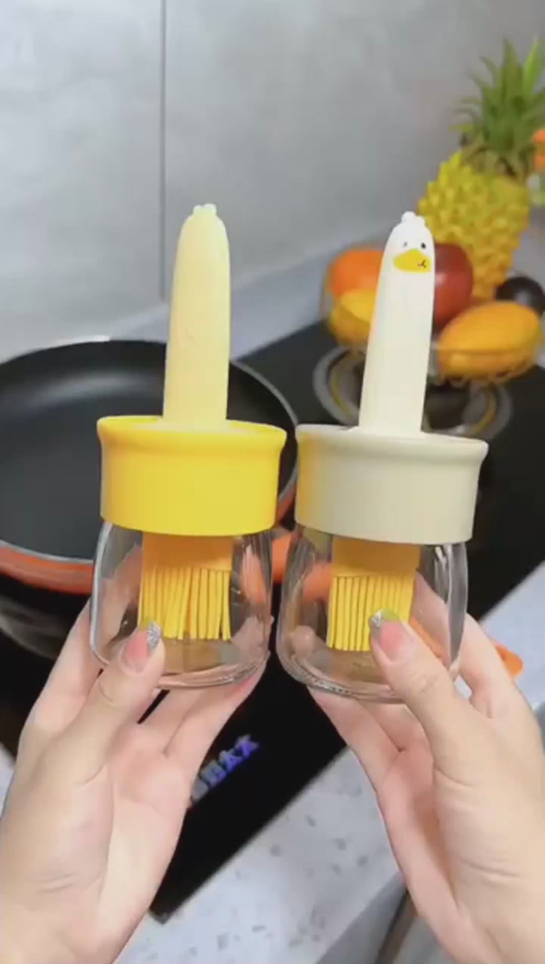 Cute Oil Dispenser Bottle with Soft Silicone Brush – Perfect for Cooking, BBQ, Air Fryer & Baking (Pack of 2)