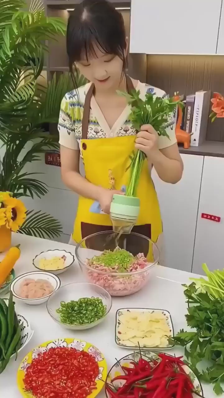 4-in-1 Portable Electric Vegetable Cutter Set – Wireless Food Processor & Chopper for Kitchen
