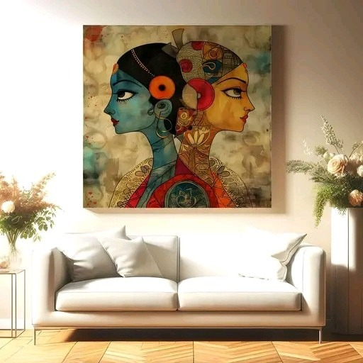 The Twin Grace – Premium Indian-Inspired Canvas Painting (20x20 Inch) | Free Delivery Pan India