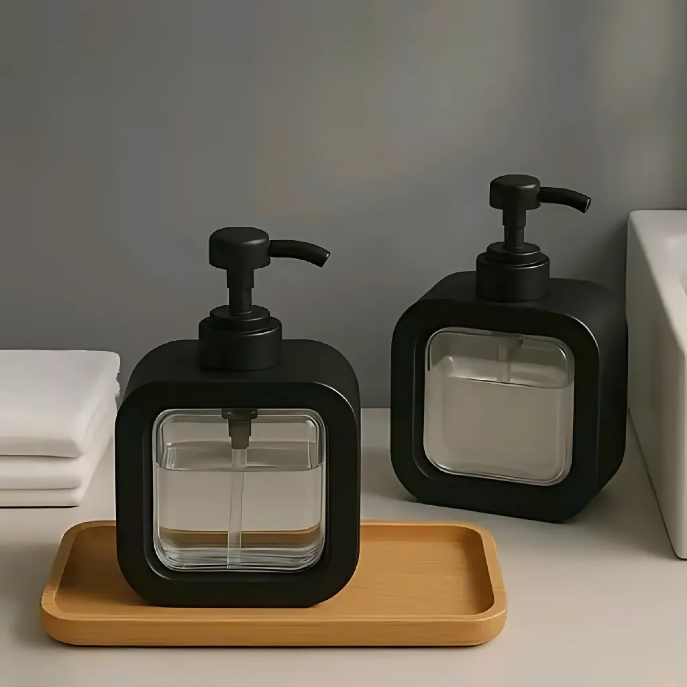 (Pack of 2) Modern Soap Dispenser – Premium Black Pump Bottles for Bathroom & Kitchen