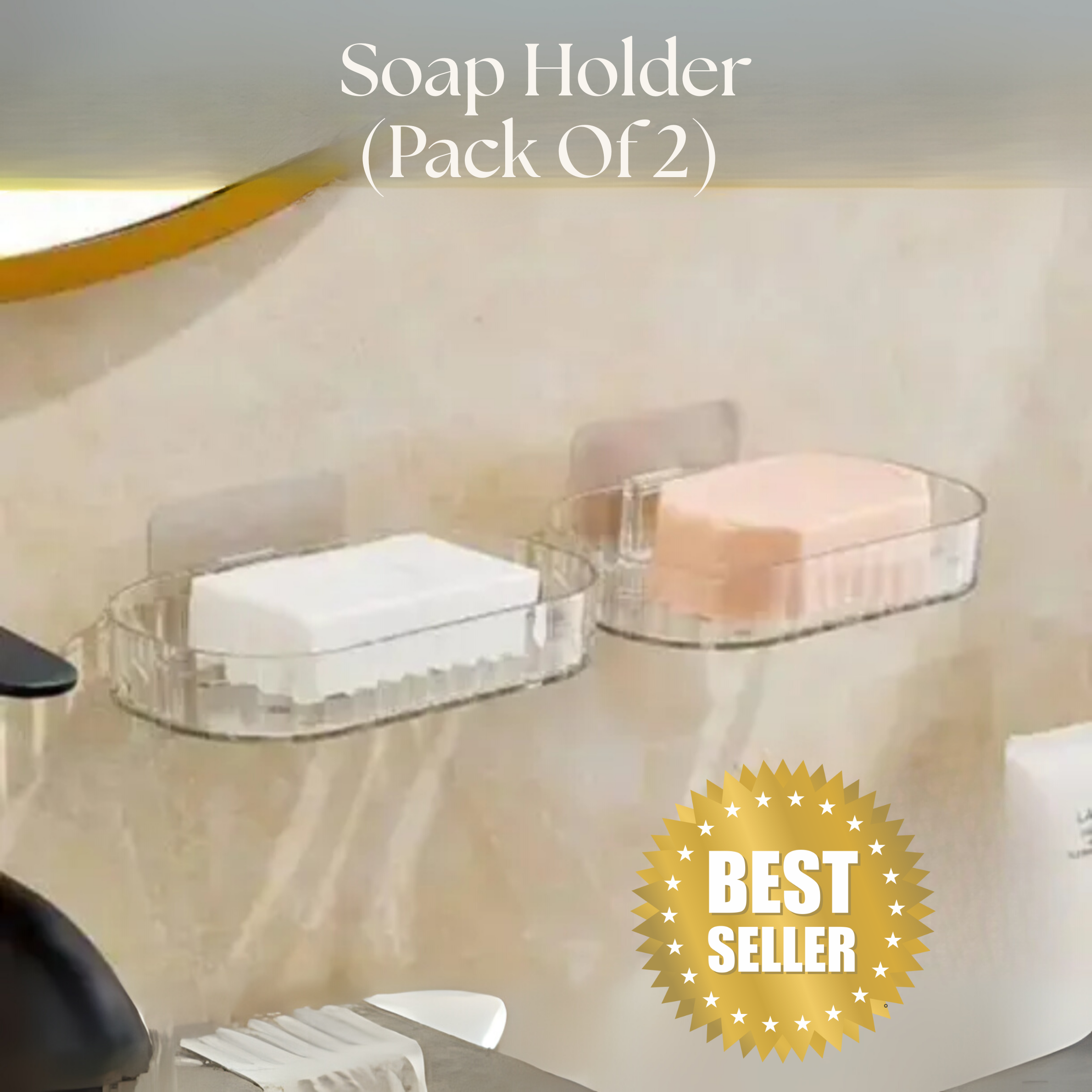(Pack of 2) Clear Wall-Mounted Soap Holders – Transparent & Easy-to-Clean Bathroom Organizer