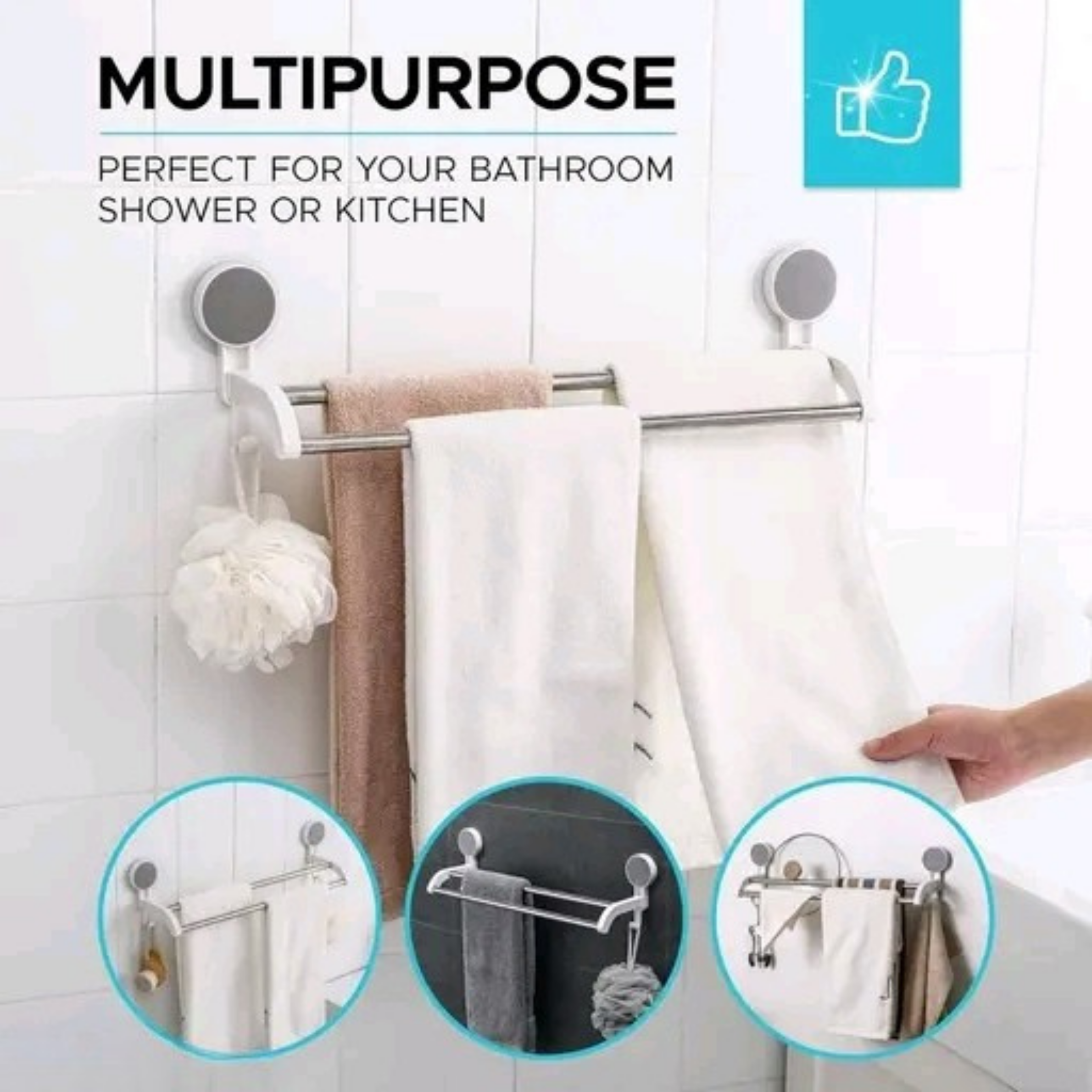Stainless Steel Wall Mounted Towel & Napkin Holder Bar – Self-Adhesive Bathroom & Kitchen Organizer (Silver, Pack of 1)