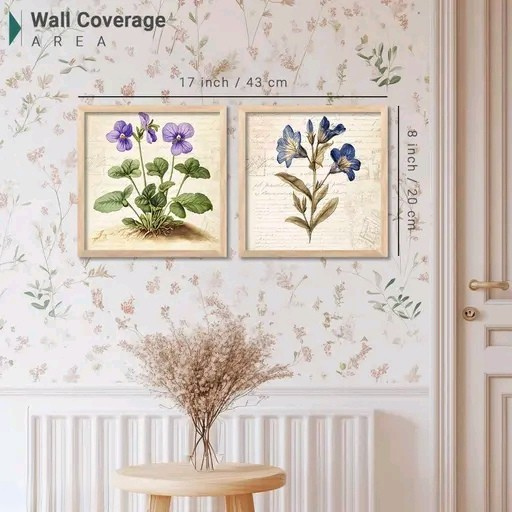 Violet Premium Flowers Wall Art Painting Set of 2 – Framed Decorative Artwork for Living Room & Bedroom (8x8 Inch)